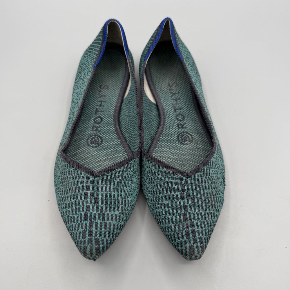 Rothy's Women Size W6 EU36 Point Spruce Python Flat Shoes Blue‎ Green Teal Shoes